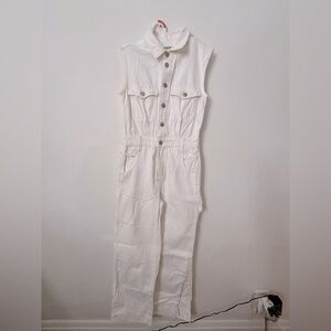 Denim Sleeveless Carpenter Jumpsuit in Tile While